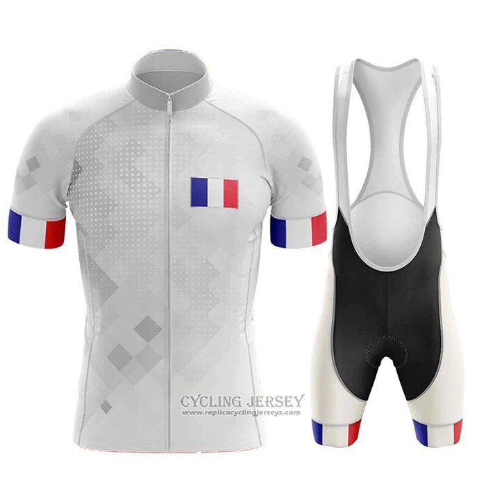 2020 Cycling Jersey Champion France White Short Sleeve And Bib Short